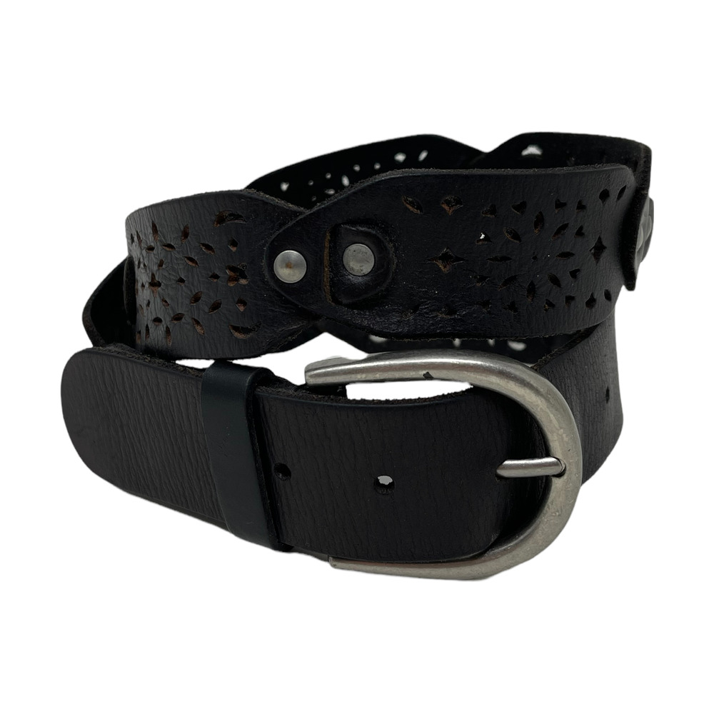 Grunge Cut Out Dark Brown Leather Belt M Edgy Retro Jeans Hip Casual Studded